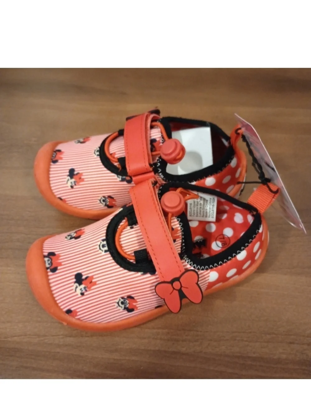 7/8 Disney Minnie Mouse Water Shoes Bows Bungee Cord New With Tags